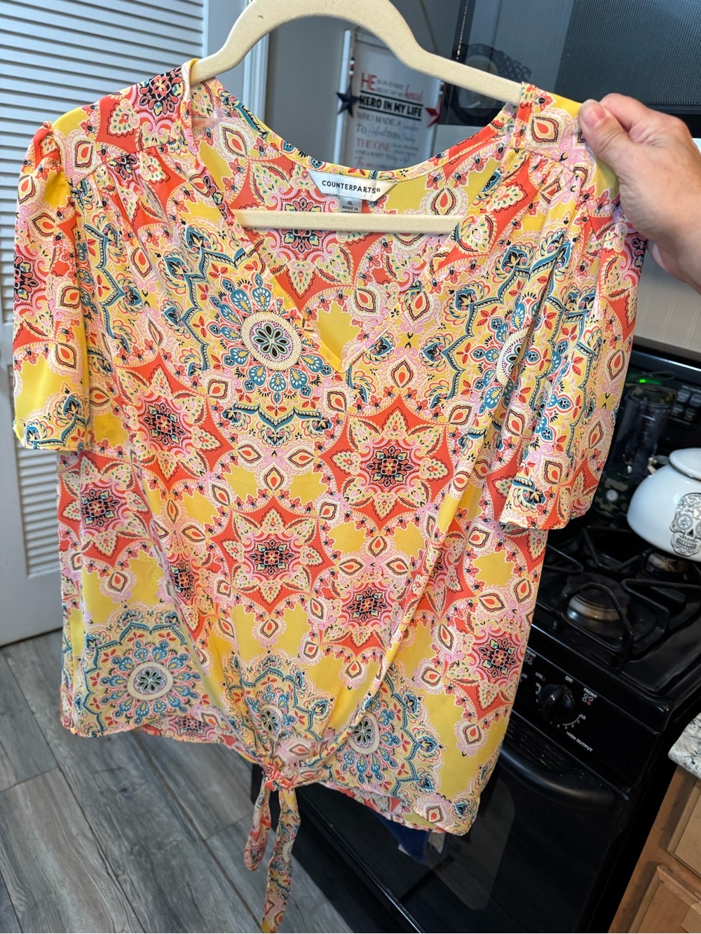 Counterparts Yellow Paisley Tie-Front Blouse